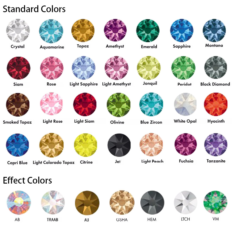 2088 flatback rhinestone size and color chart